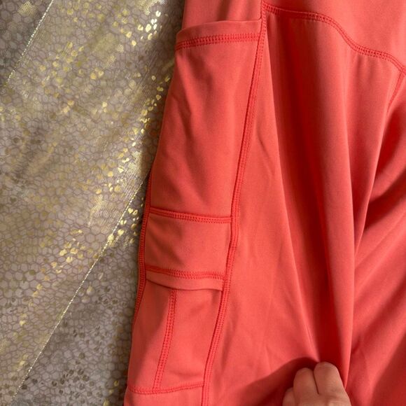 LegEnd Coral Orange Pocket High Rise Athletic Stretchy Ankle Leggings Size XL - Picture 5 of 7